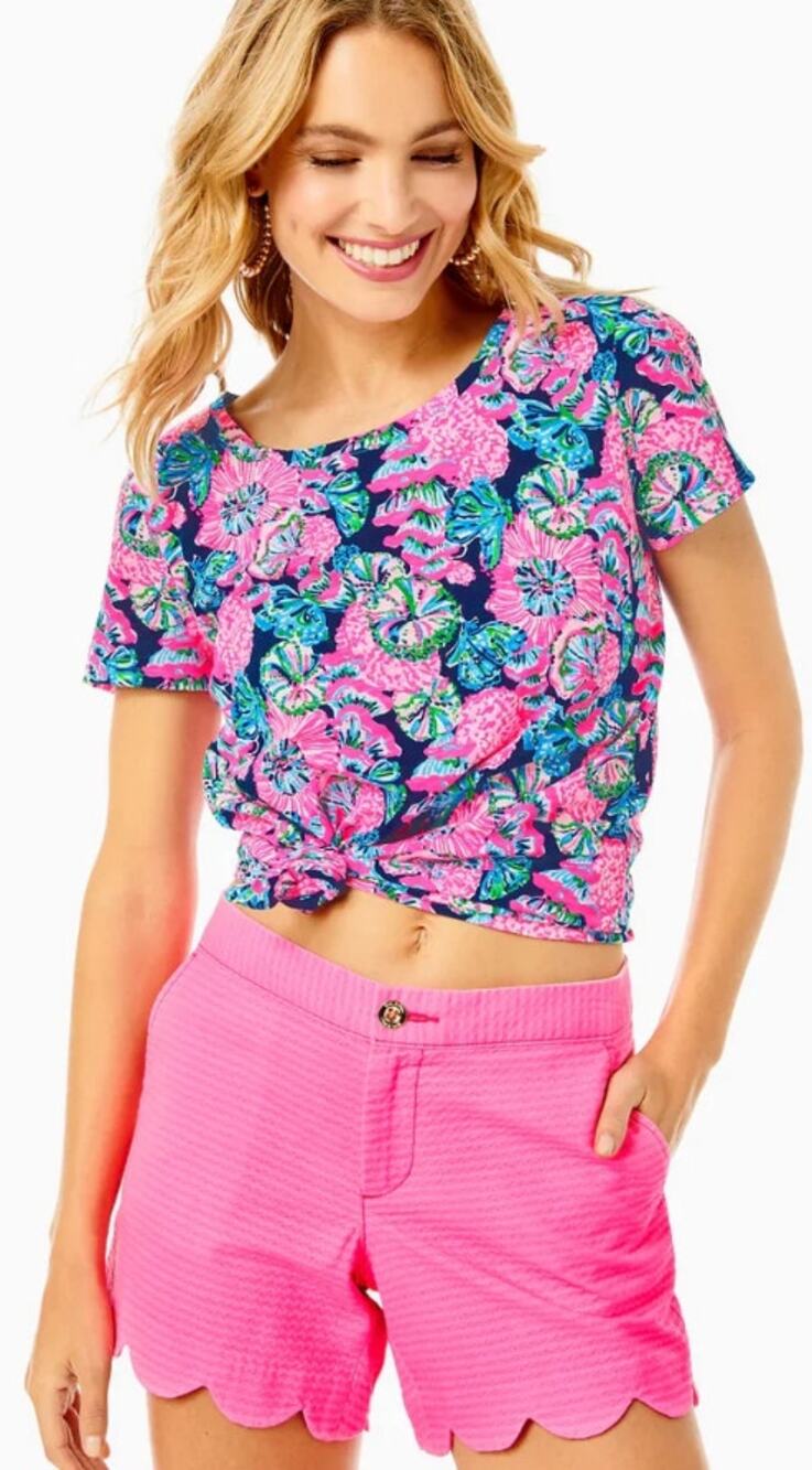 Lilly Pulitzer 5" Buttercup Stretch Short Bright Aura Pink Scalloped Hem Size 12